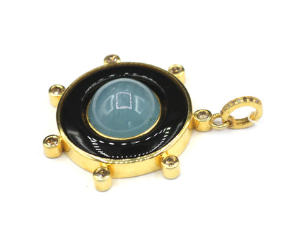 Gold-Plated Pendant with Black Onyx, Aquamarine Cabochon & Diamond Accents