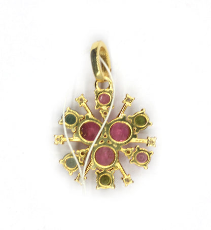 Emerald Turquoise Silver Pave Diamond Pendant