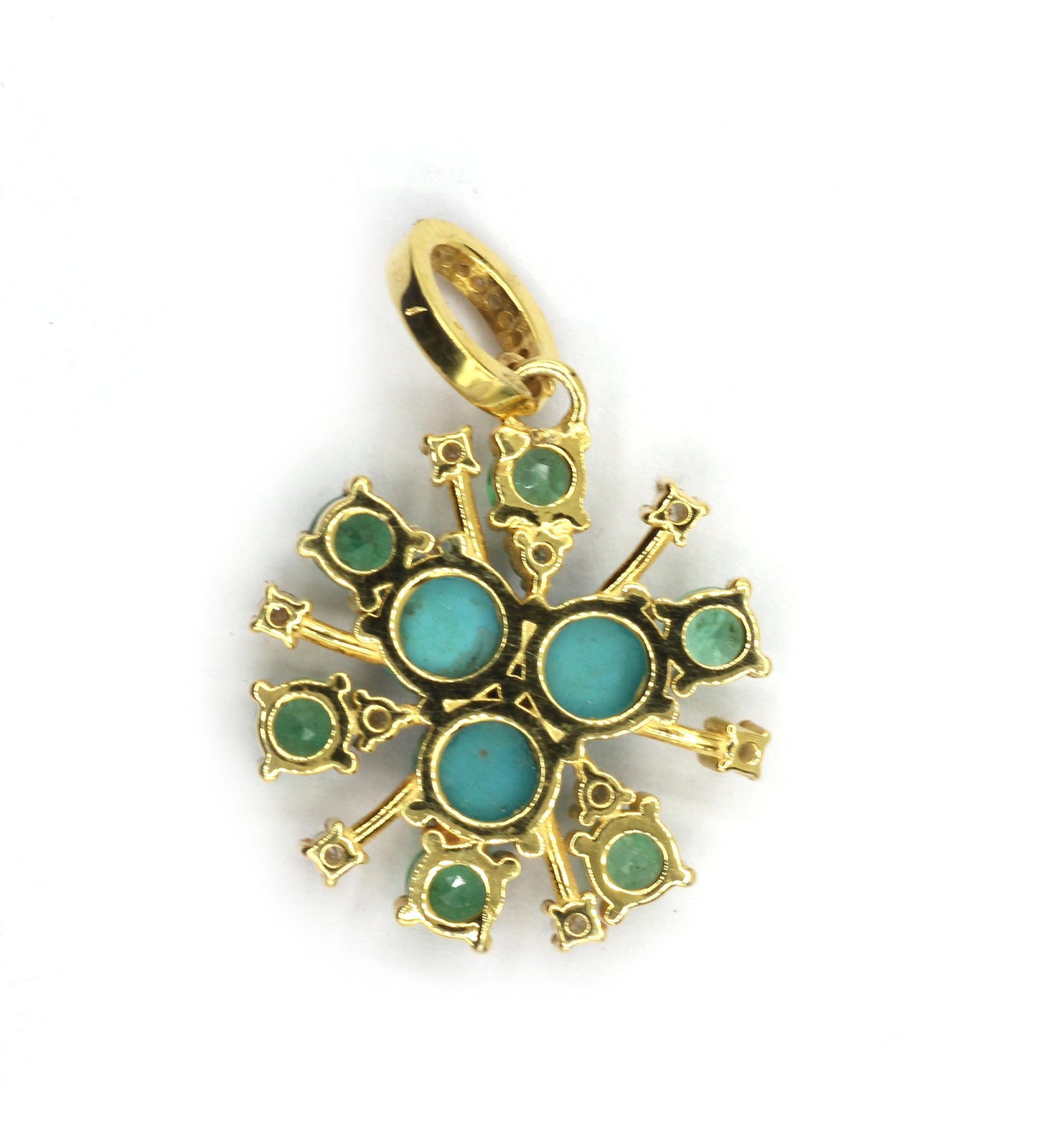 Emerald Turquoise Silver Pave Diamond Pendant