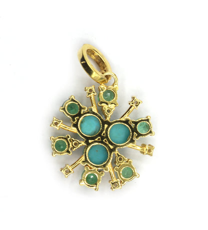 Emerald Turquoise Silver Pave Diamond Pendant