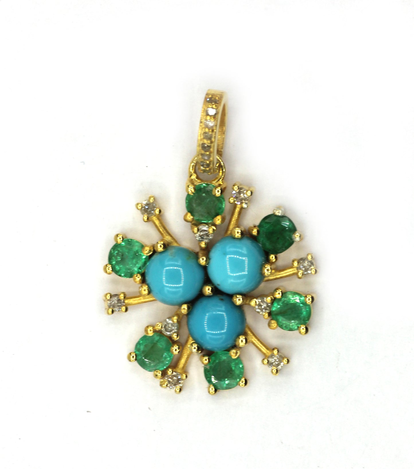 Emerald Turquoise Silver Pave Diamond Pendant