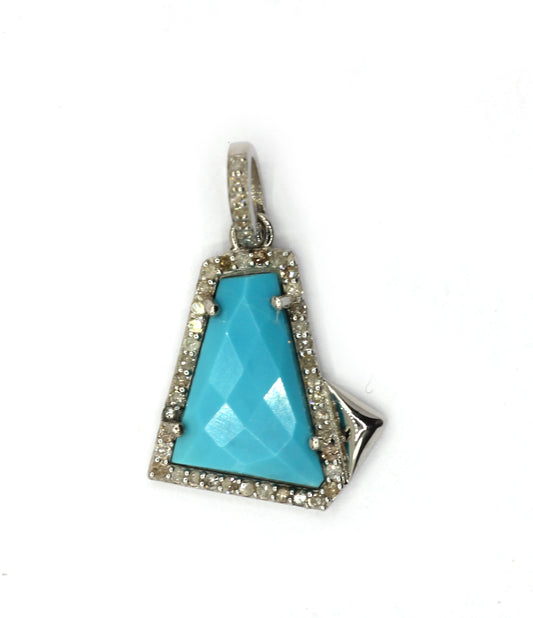 Turquoise Silver Pave Diamond Pendant