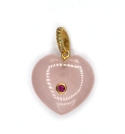 Heart Rose Quartz Pave Diamond Pendant