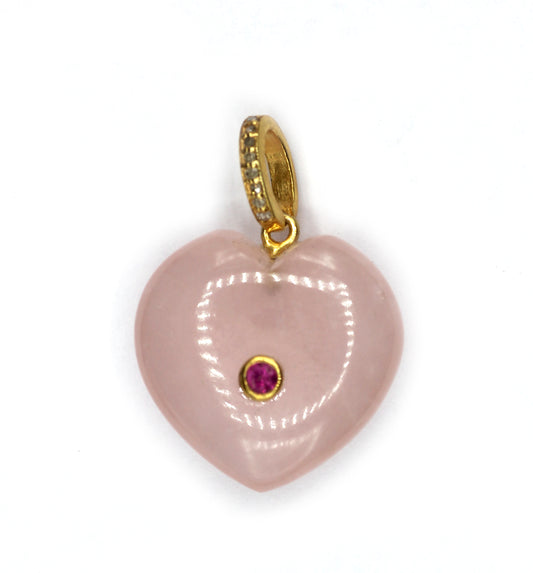 Heart Rose Quartz Pave Diamond Pendant