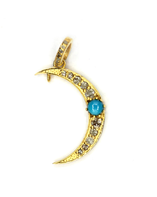Moon Silver Pave Diamond Pendant