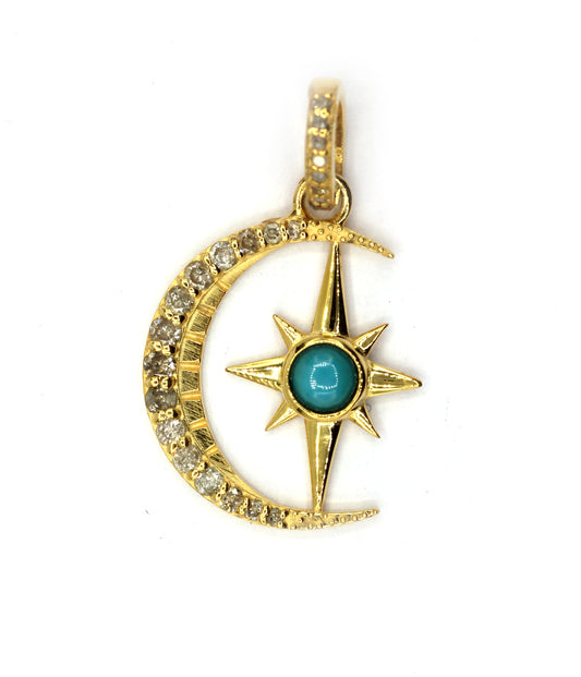 Moon Star Silver Pave Diamond Pendant