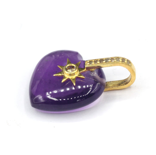 Heart Amethyst Pave Diamond Pendant