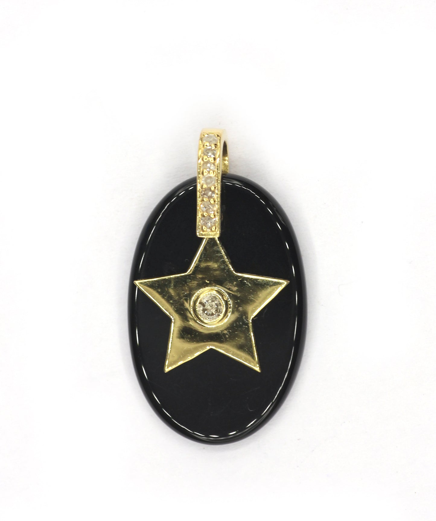 Oval Silver Star Pave Diamond Pendant