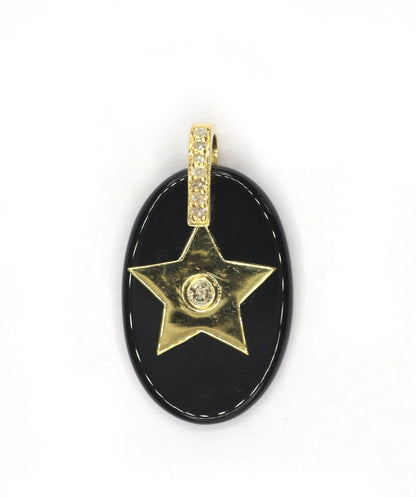 Oval Silver Star Pave Diamond Pendant