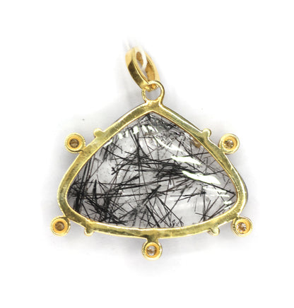 Black Rutile Silver Pave Diamond Pendant