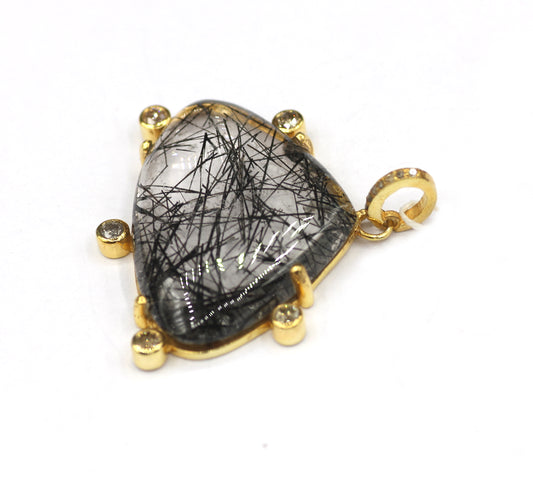 Black Rutile Silver Pave Diamond Pendant