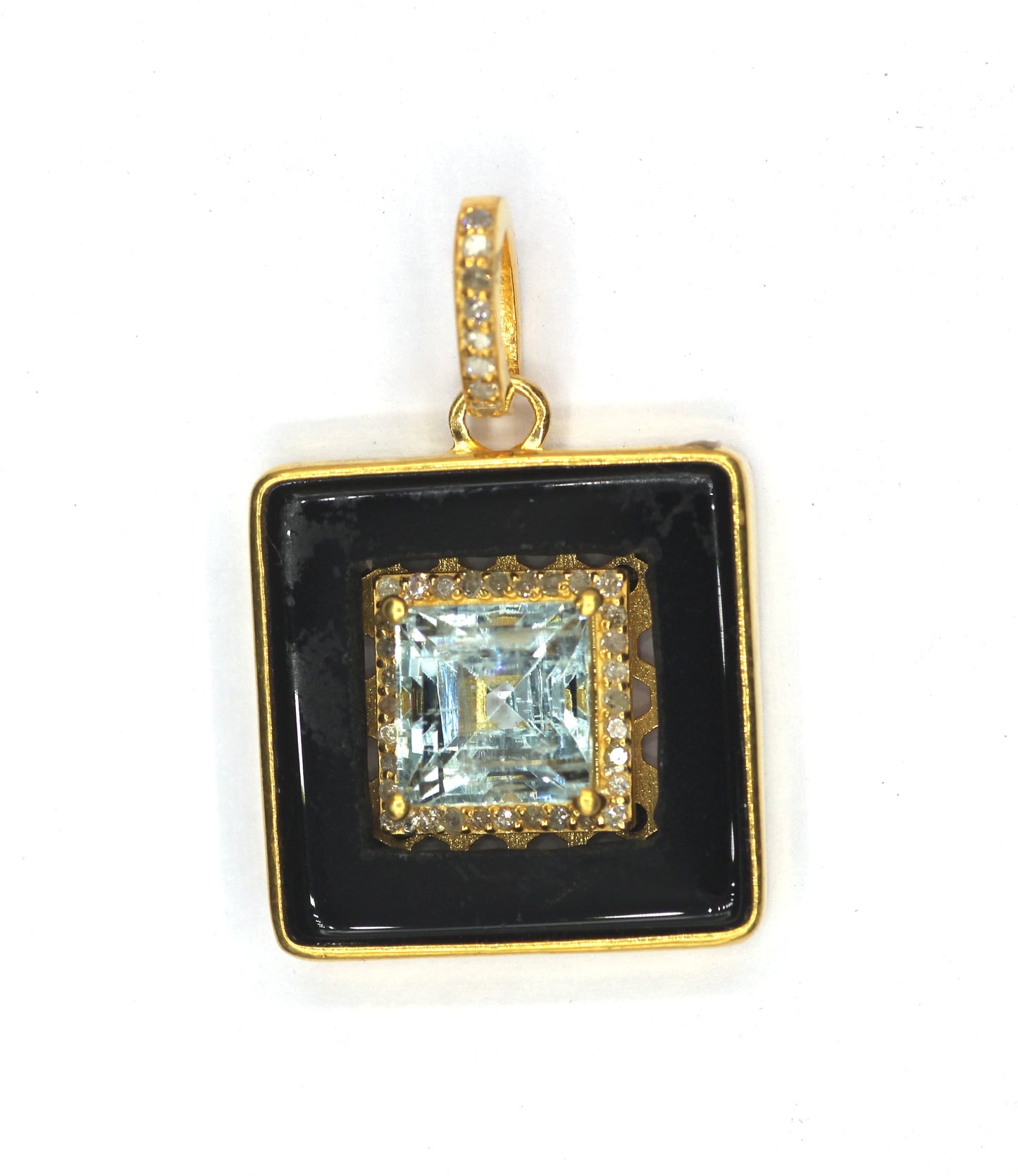 Square Silver Pave Diamond Pendant