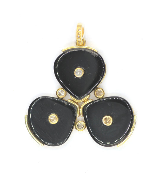 Black Onyx Silver Pave Diamond Pendant