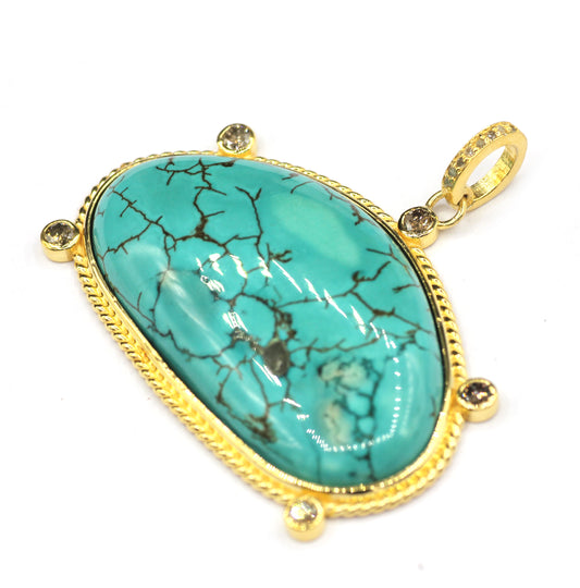 Turquoise Silver Pave Diamond Pendant
