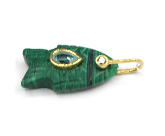 Malachite Fish Silver Pave Diamond Pendant