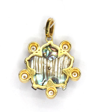 Black Mother of Pearl Silver Pave Diamond Pendant