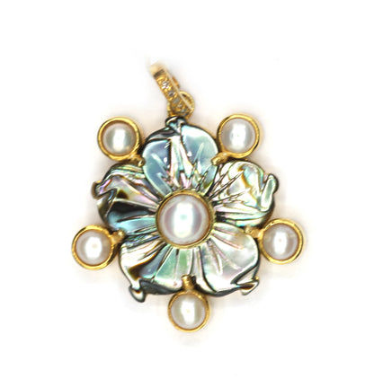 Black Mother of Pearl Silver Pave Diamond Pendant