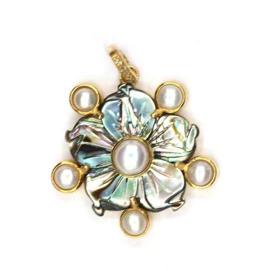 Black Mother of Pearl Silver Pave Diamond Pendant