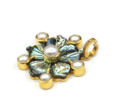 Black Mother of Pearl Silver Pave Diamond Pendant