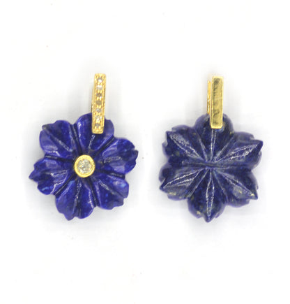 Flower Silver Pave Diamond Pendant.Available in Three Nature Stone-Labradorite,Lapis lazuli,Amethyst