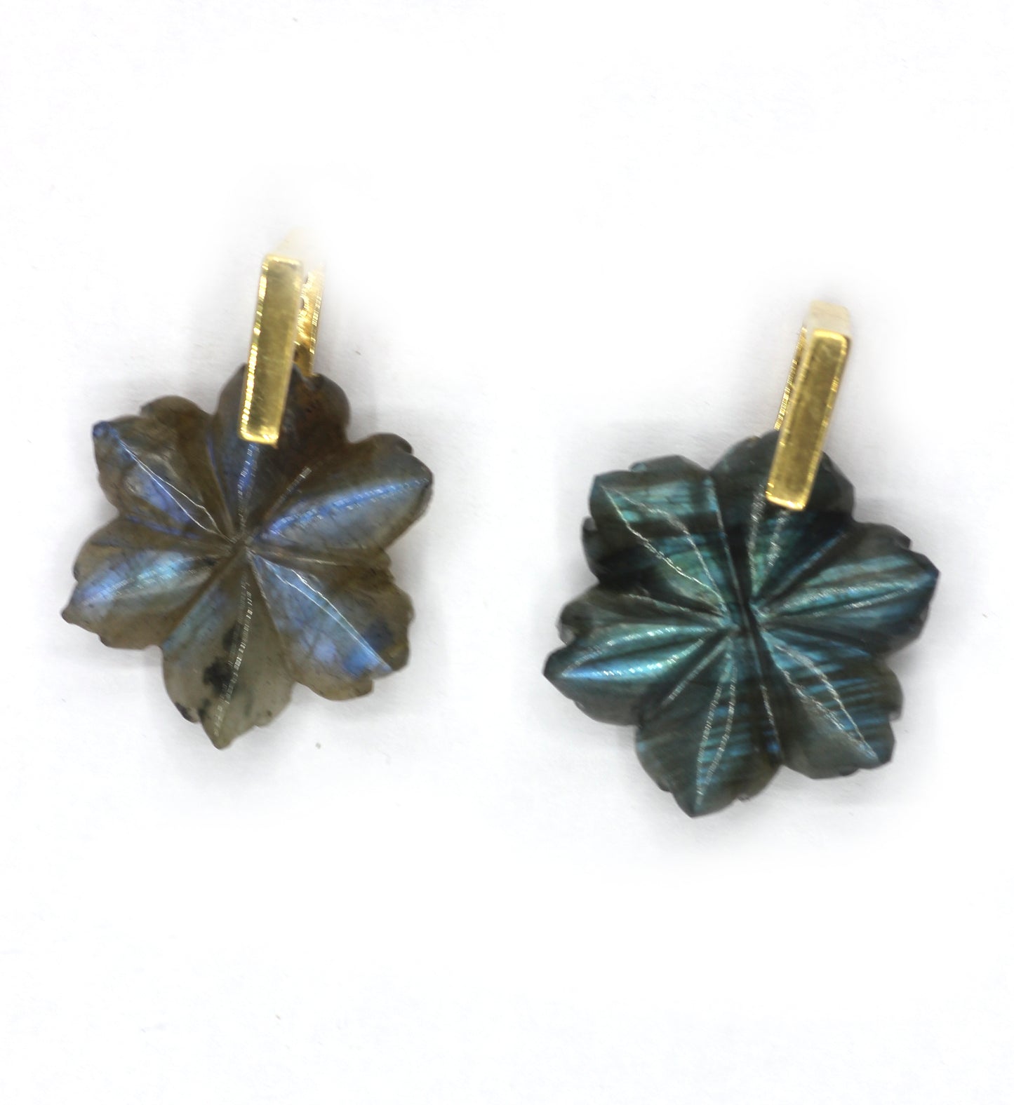 Flower Silver Pave Diamond Pendant.Available in Three Nature Stone-Labradorite,Lapis lazuli,Amethyst