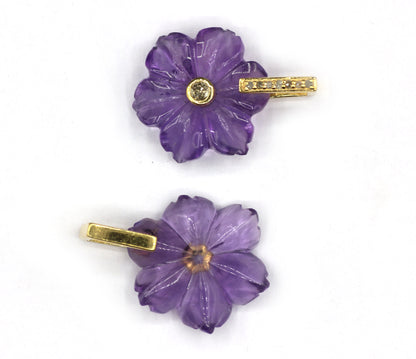 Flower Silver Pave Diamond Pendant.Available in Three Nature Stone-Labradorite,Lapis lazuli,Amethyst