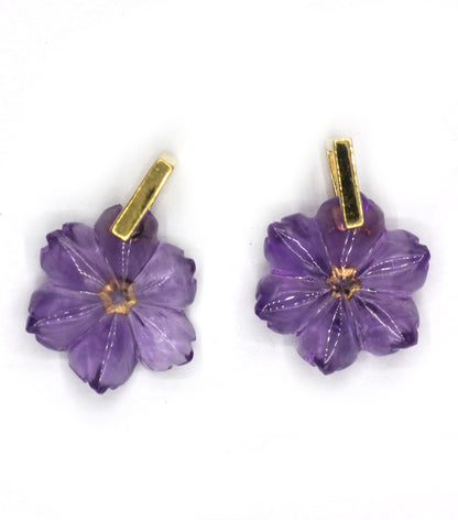 Flower Silver Pave Diamond Pendant.Available in Three Nature Stone-Labradorite,Lapis lazuli,Amethyst