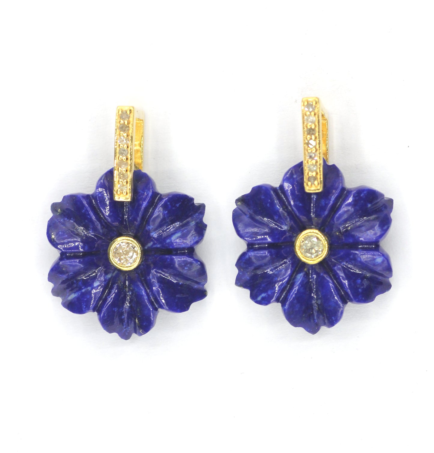 Flower Silver Pave Diamond Pendant.Available in Three Nature Stone-Labradorite,Lapis lazuli,Amethyst