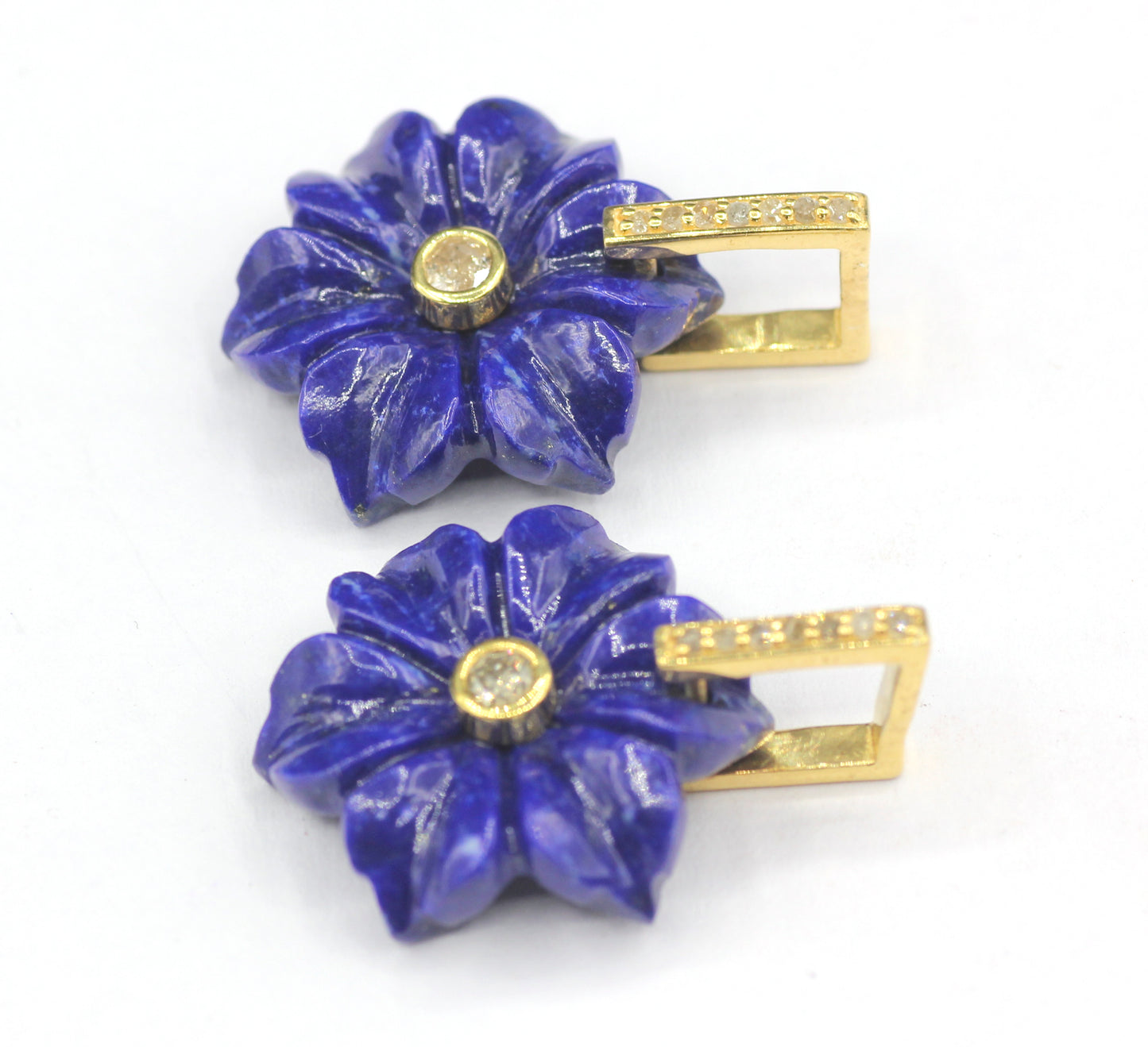 Flower Silver Pave Diamond Pendant.Available in Three Nature Stone-Labradorite,Lapis lazuli,Amethyst