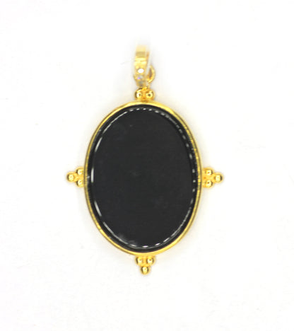 Black Onyx Oval Silver Pave Diamond Pendant
