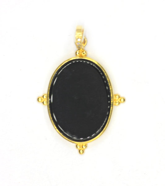 Black Onyx Oval Silver Pave Diamond Pendant