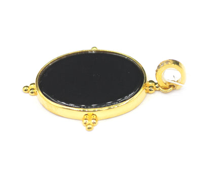 Black Onyx Oval Silver Pave Diamond Pendant