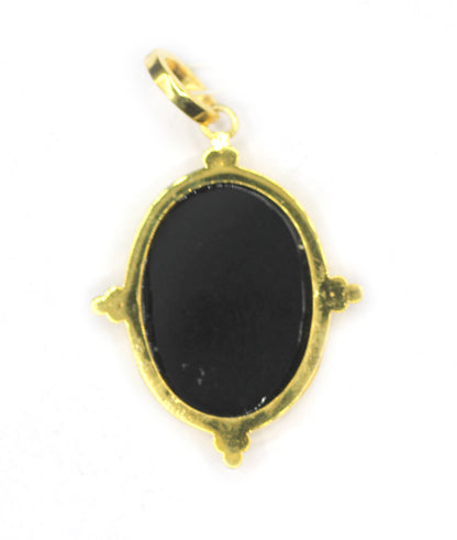 Black Onyx Oval Silver Pave Diamond Pendant