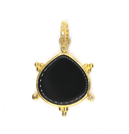 Black Onyx Silver Pave Diamond Pendant
