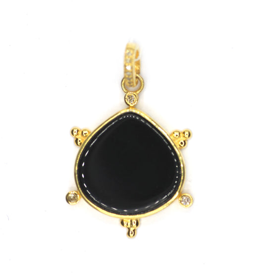 Black Onyx Silver Pave Diamond Pendant