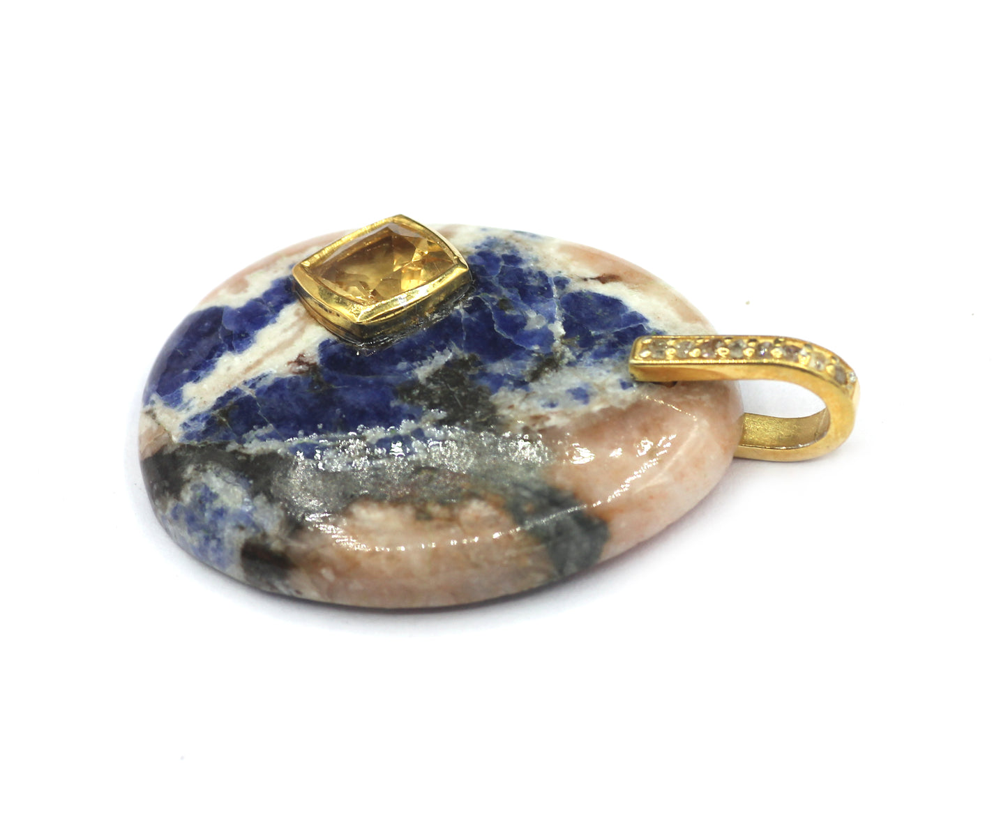 Sunset Sodalite Silver Pave Diamond Pendant