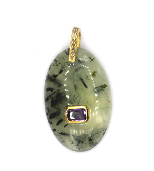 Prehnite Silver Pave Diamond Pendant