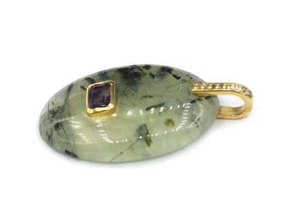 Prehnite Silver Pave Diamond Pendant