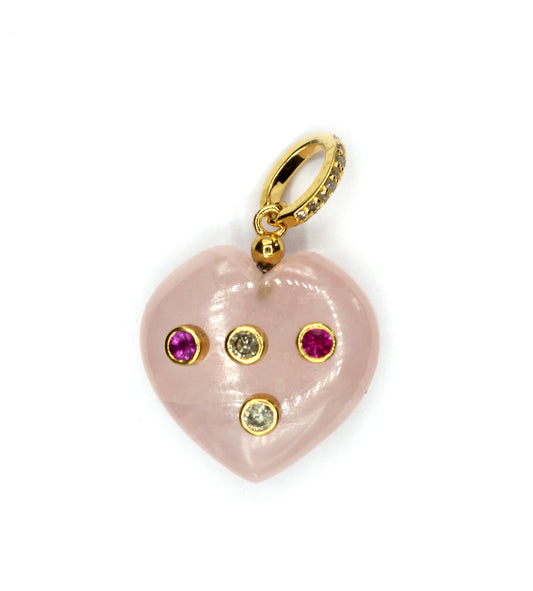 Rose Quartz Heart Shape Pave Diamond Pendant