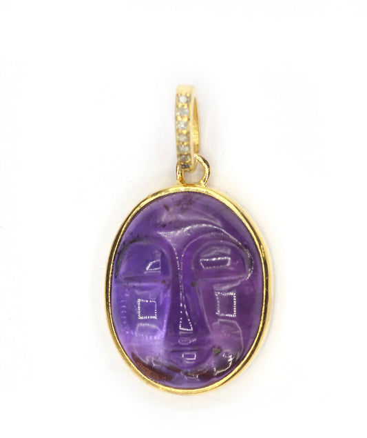 Amethyst Oval Pave Diamond Pendant