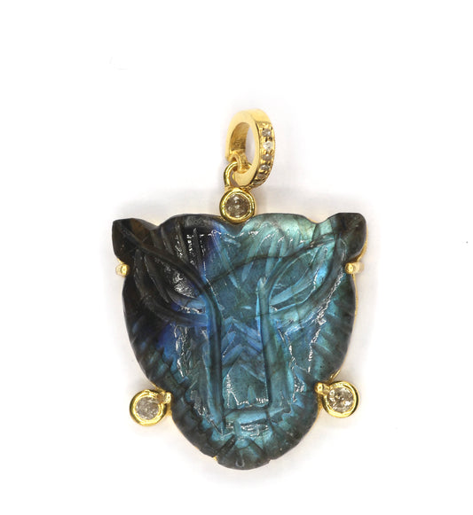Labradorite Panther Face Pave Diamond Pendant