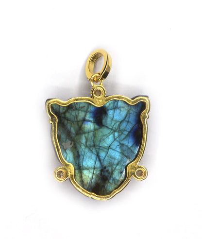 Labradorite Panther Face Pave Diamond Pendant