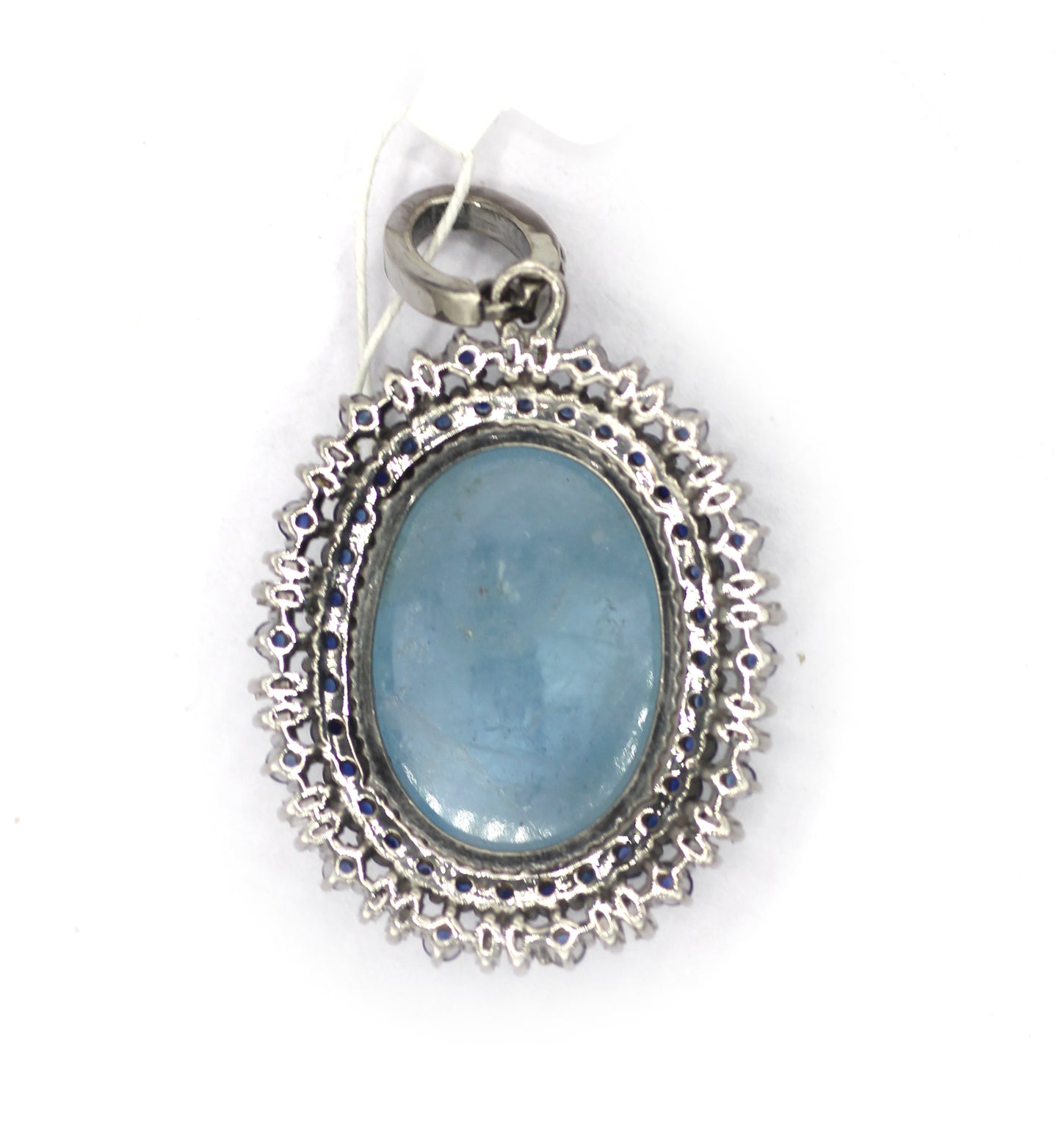 Aquamarine Silver Diamond Pendant With Blue Sapphire Stone