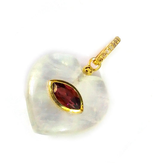 Rainbow Moonstone Heart Shape Pave Diamond Pendant