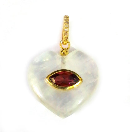 Rainbow Moonstone Heart Shape Pave Diamond Pendant