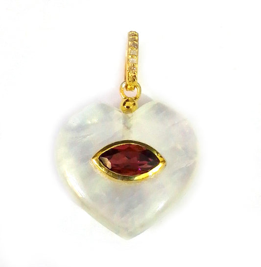 Rainbow Moonstone Heart Shape Pave Diamond Pendant