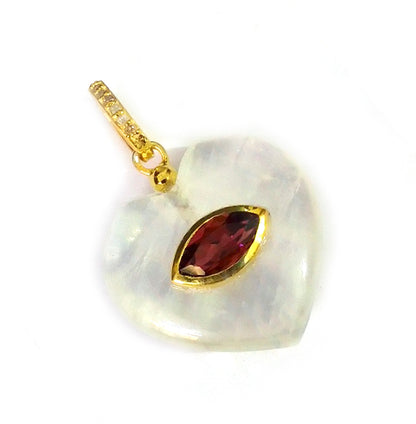 Rainbow Moonstone Heart Shape Pave Diamond Pendant