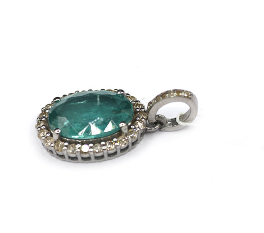 Oval Silver Pave Diamond Pendant