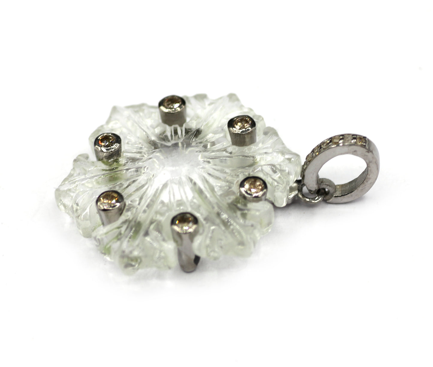 Round Silver Pave Diamond Pendant