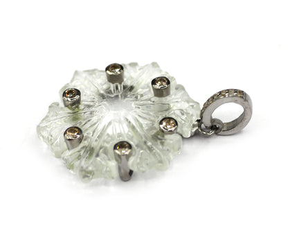 Round Silver Pave Diamond Pendant